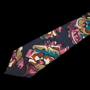 Boston Traders Vintage 100% Silk Tie Navy Blue Abstract Floral Jacquard Retro